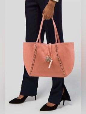 Badgley Mischka Decorative Chain Tote Shoulder Bag Coral Vegan Leather NWT